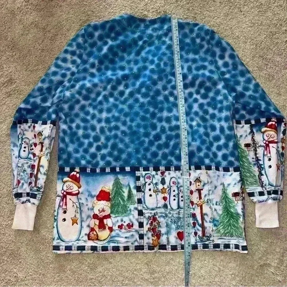 🔥VTG 90s Lac-Mac Christmas Cardigan Snowman Sz M Holiday Force Scrubs Unifor - Picture 3 of 6